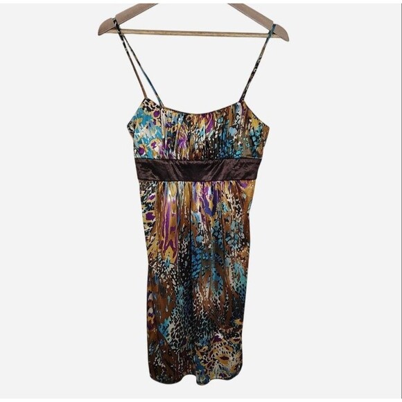 Y2K Abstract Print Dress Womens Size S Empire Waist Spaghetti Strap Retro - Picture 2 of 8